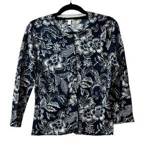 Garnet hill floral button up cardigan 100% merino‎ wool women’s small